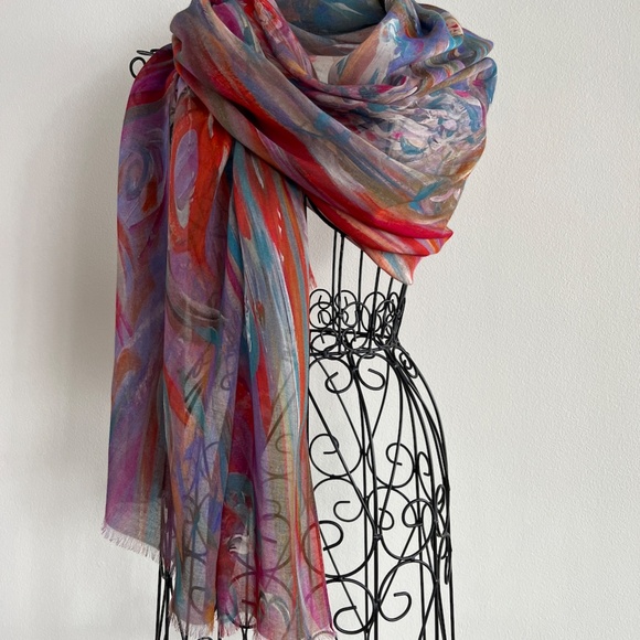 All Season Artist Modal Silk Multicoloured Scarf Wrap - Picture 7 of 9